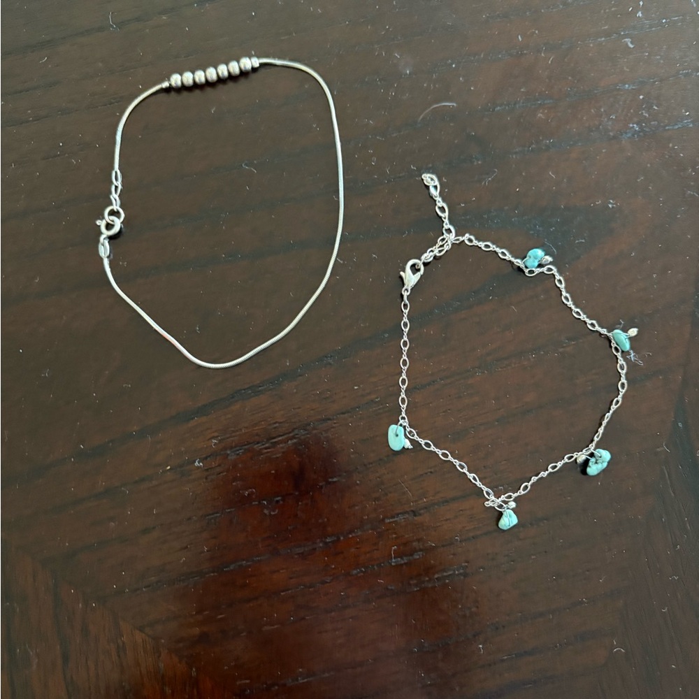 Two vintage sterling silver ankle bracelets anklets. 10”